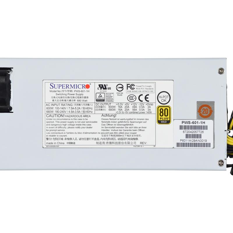 Supermicro PWS-601-1H Power Supply 1U 600W 80 Plus Gold Level