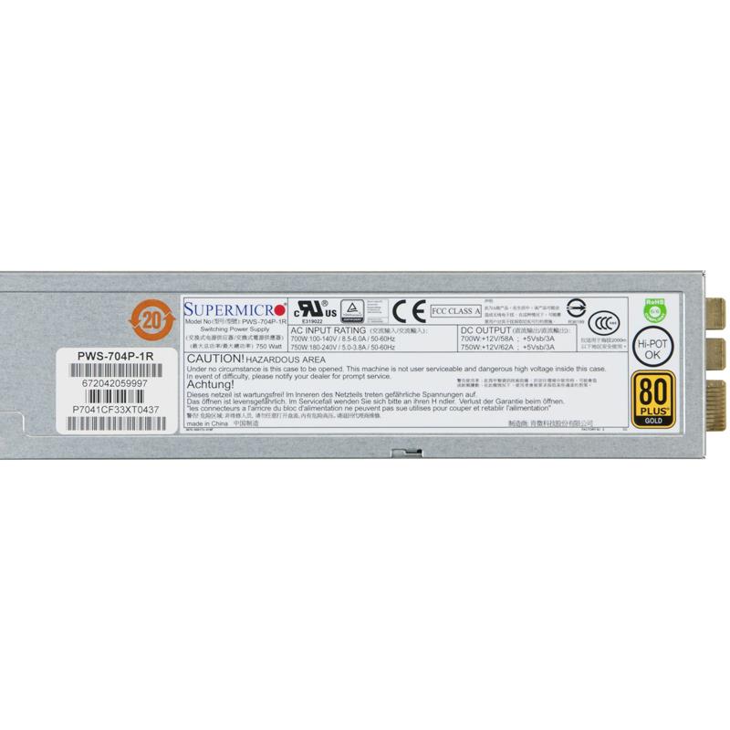 Supermicro PWS-704P-1R 1U 700W Redundant 80 Plus Gold Level Power Supply With PMBus 1.1 Support