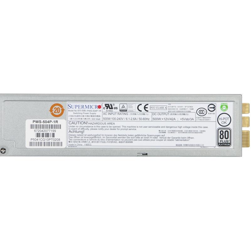 Supermicro PWS-504P-1R 1U 500W Redundant 80 Plus Platinum Power Supply With PFC And PMBus Support