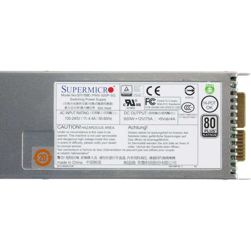 Supermicro PWS-920P-SQ 1U 920W Redundant 80 Plus Platinum Power Supply With PFC/PMBus Support