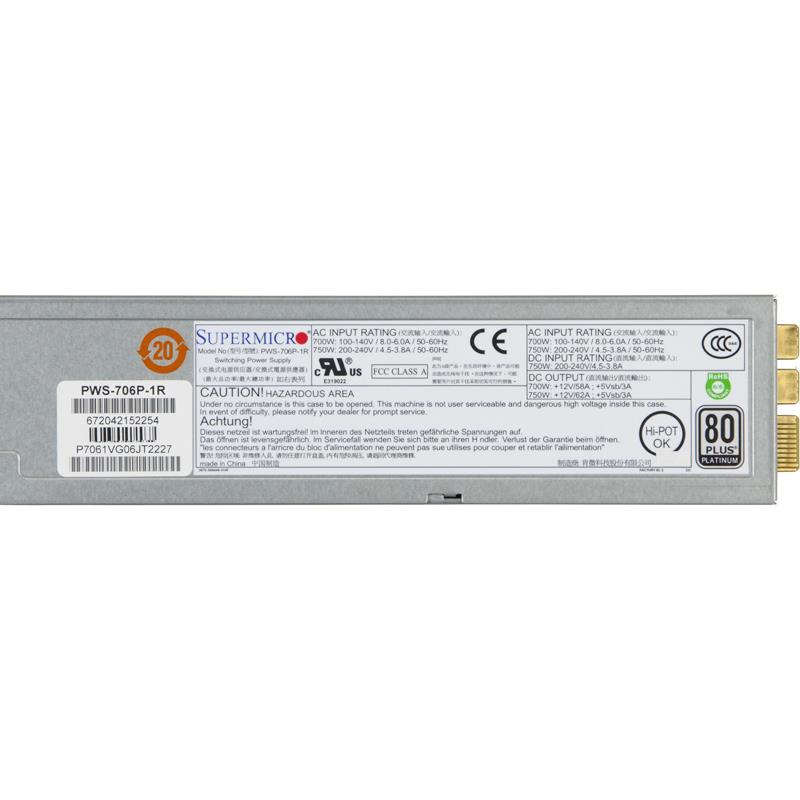Supermicro PWS-706P-1R 1U 700W/750W Redundant 80 Plus Platinum Power Supply With PMBus Support