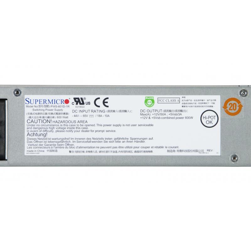 Supermicro PWS-601D-1R 1U 600W Redundant 80 Plus Gold DC Power Supply With PMBus Support