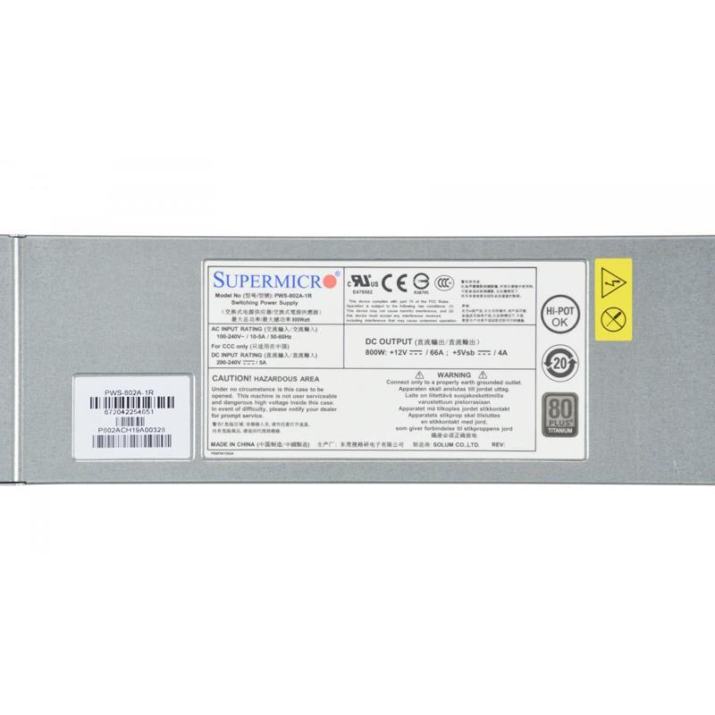Supermicro PWS-802A-1R 1U 800W 80 Plus Platinum Power Supply With PMBus 1.2 Support