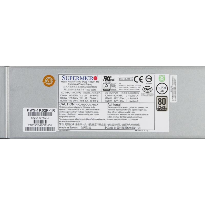 Supermicro PWS-1K62P-1R 1U 1620W High-effeciency Power Supply