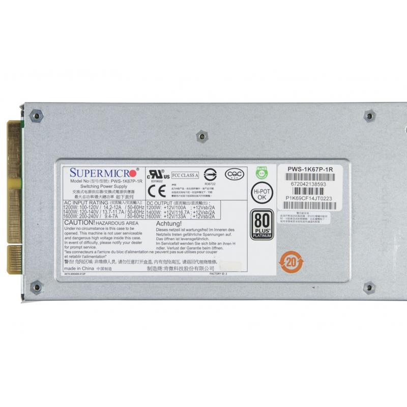 Supermicro PWS-1K67P-1R 1600W Redundant Platinum Power Supply With PMBus Support For MicroBlade