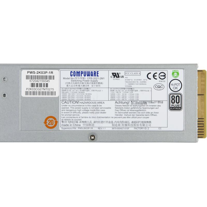 Supermicro PWS-2K03P-1R 2000W Platinum Power Supply Module With PFC
