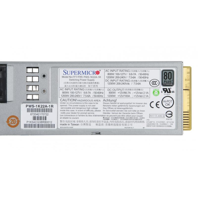 Supermicro PWS-1K22A-1R 1U 1200W Titanium Power Supply