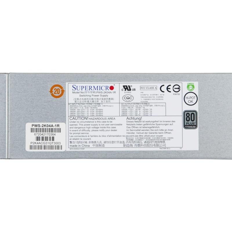 Supermicro PWS-2K04A-1R 1U 2000W 80 Plus Titanium Power Supply