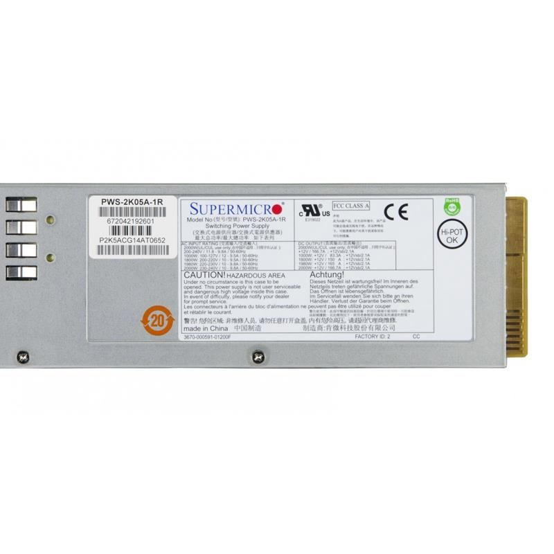 Supermicro PWS-2K05A-1R 1U 2000W Redundant 80 Plus Titanium Power Supply With PMBus Support
