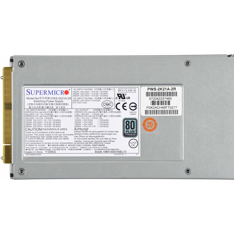 Supermicro PWS-2K21A-2R 2U 2200W Redundant 80 Plus Titanium Power Supply With PMBus 1.2 Support