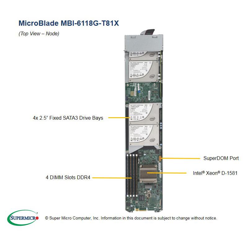 Supermicro MBI-6118G-T81X-PACK MicroBlade Barebone Embedded Intel Xeon D-1581 Processor