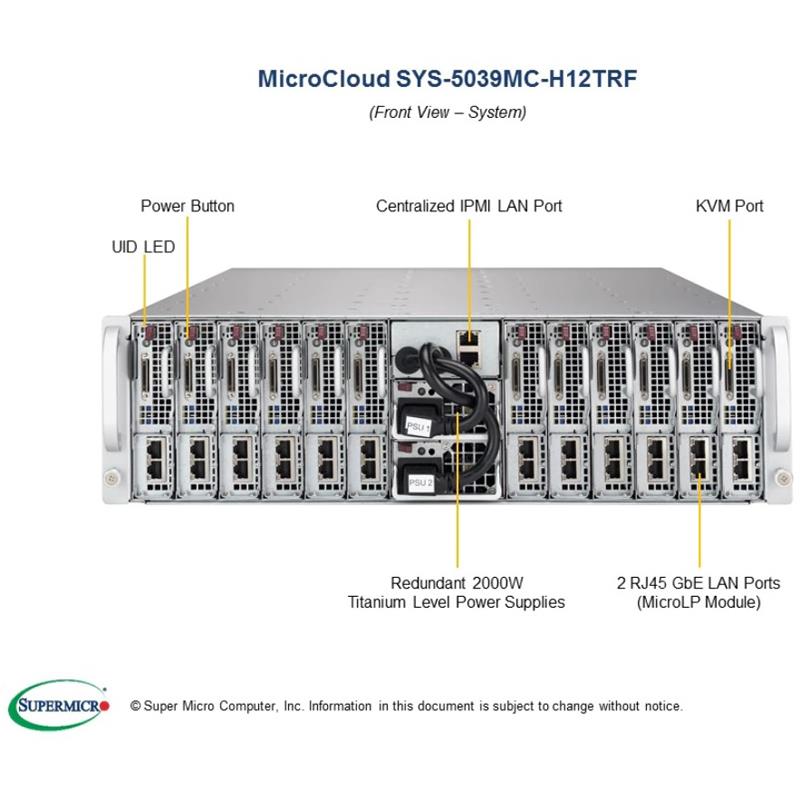 Supermicro SYS-5039MC-H12TRF MicroCloud Barebone Single CPU, 12-Node |  Wiredzone