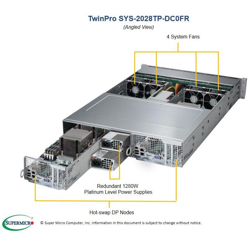 Supermicro SYS-2028TP-DC0FR Twin Barebone Dual CPU, Two Hot-pluggable Nodes