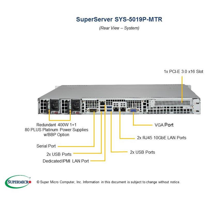 Supermicro SYS-5019P-MTR 1U Barebone Single Intel Processor