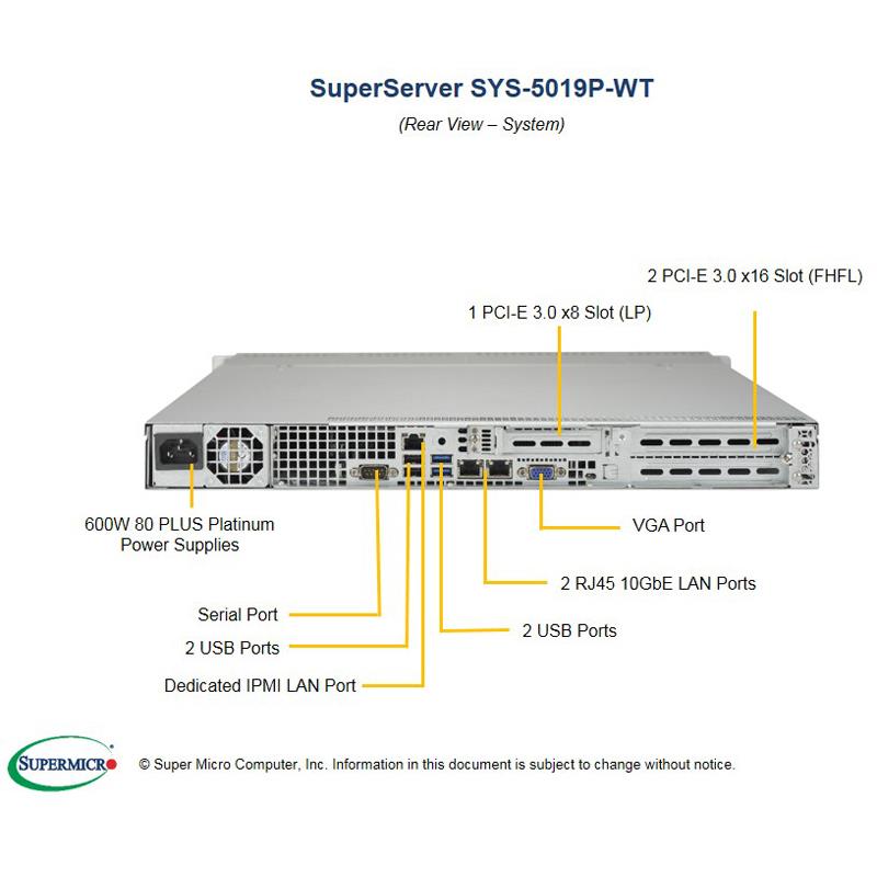 Supermicro SYS-5019P-WT 1U Barebone Single Intel Processor