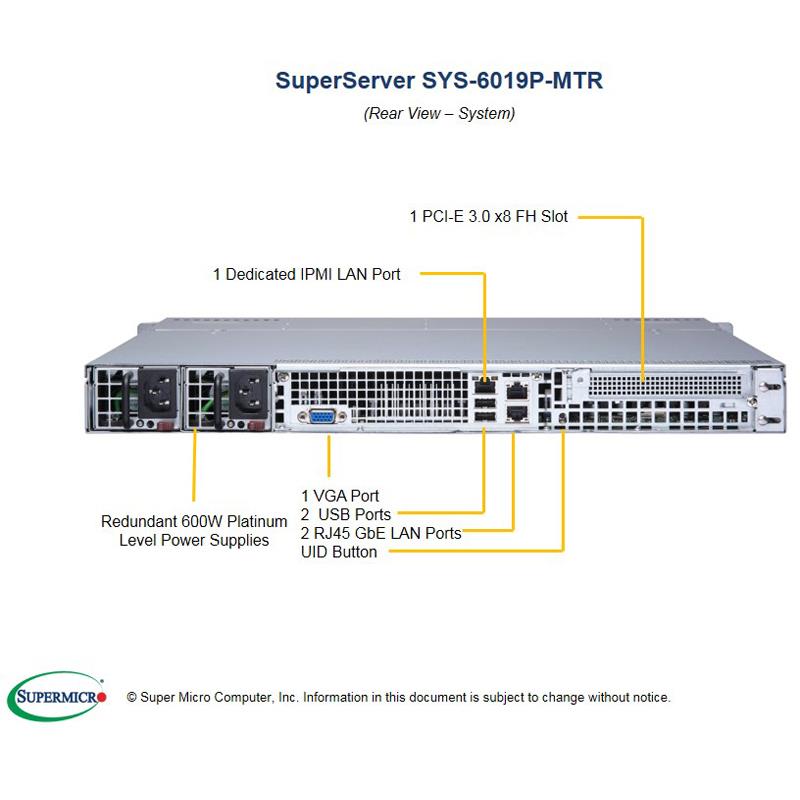 Supermicro SYS-6019P-MTR 1U Barebone Dual Intel Processor