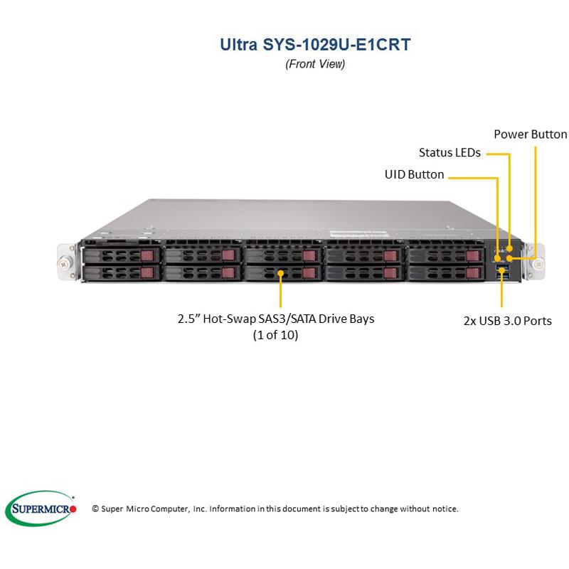 Supermicro SYS-1029U-E1CRT 1U Barebone Dual Intel Processor