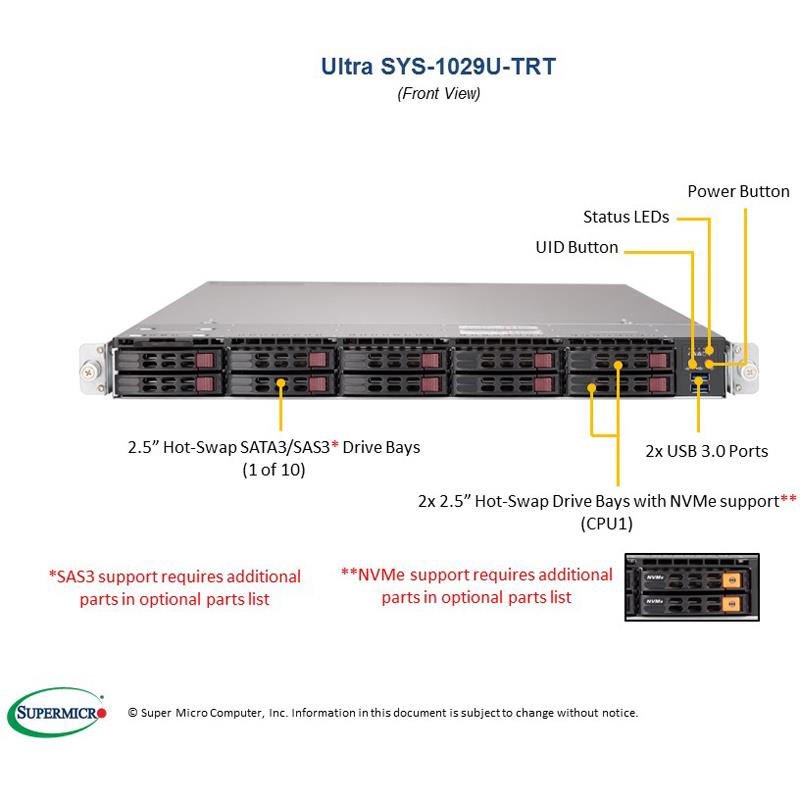 Supermicro SYS-1029U-TRT 1U Barebone Dual Intel Processor