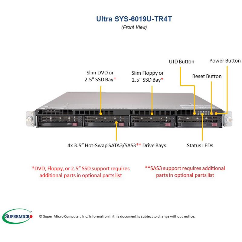 Supermicro SYS-6019U-TR4T 1U Barebone Dual Intel Processor