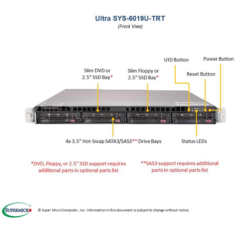 Supermicro SYS-6019U-TRT 1U Barebone Dual Intel Processor