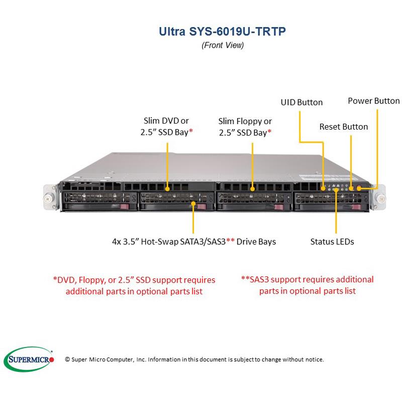 Supermicro SYS-6019U-TRTP 1U Barebone Dual Intel Processor