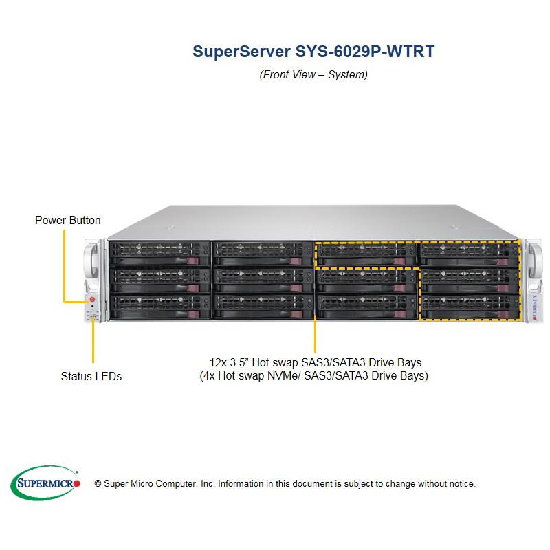 Supermicro SYS-6029P-WTRT 2U Barebone Dual Intel Xeon Scalable 2nd Generation Processors and Intel Xeon Scalable Processors