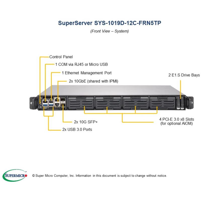 Supermicro SYS-1019D-12C-FRN5TP 1U Compact Barebone Embedded Intel Xeon D-2163IT Processor