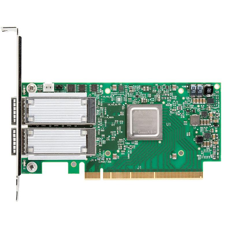 Mellanox MCX516A-GCAT ConnectX-5 EN 50Gb Ethernet Adapter Plug-in Card - Gen 3 PCIe x16 Dual-Port QSFP28 Connectors Optical Fiber