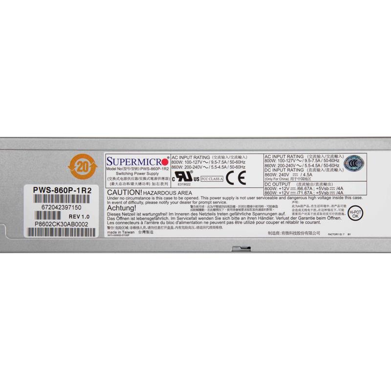 Supermicro PWS-860P-1R2 1U 800W/860W Redundant  80 Plus Platinum Power Supply With PMBus 1.2 Support