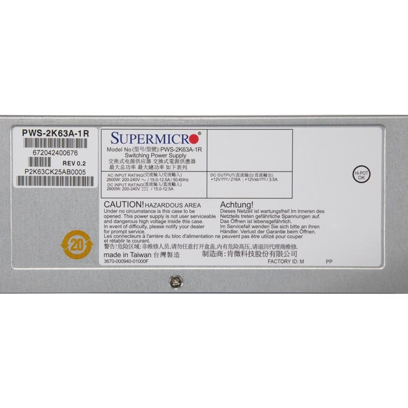 Supermicro PWS-2K63A-1R 1U 2600W Redundant 80 Plus Titanium Power Supply With PMBus 1.2 Support
