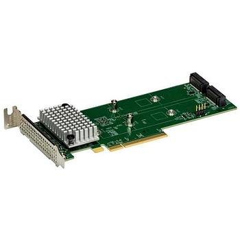 Supermicro 2-Port M.2 Hybrid NVMe or SATA3 Add-on Card Gen3 PCIe x8 RAID 0 & 1, AOC-SLG4-2H8M2